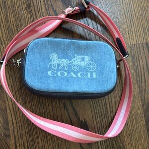 Coach canvas blue with pink striped strap